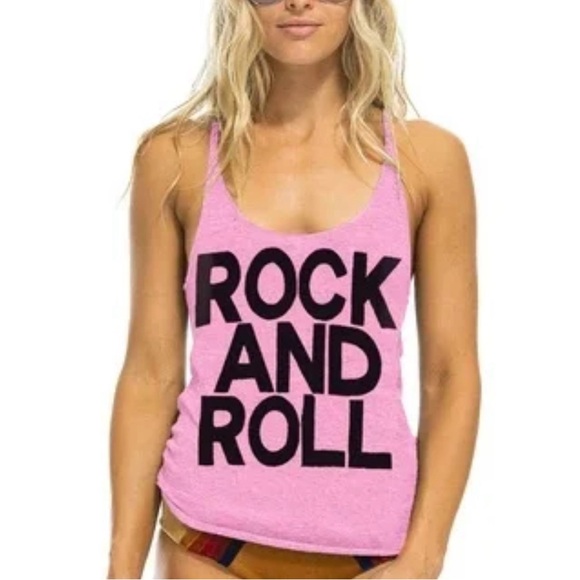 AVIATOR NATION WOMEN'S ROCK AND ROLL TANK - NEON PINK - Picture 1 of 7
